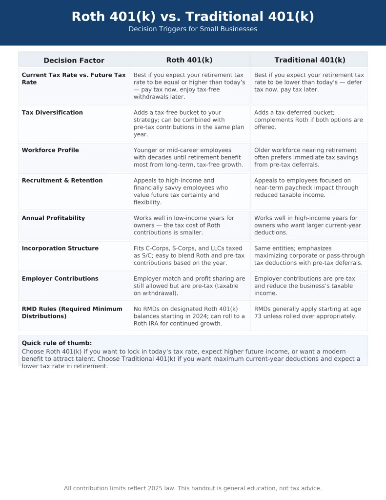 Roth 401k v Traditional 401k Decision Triggers for Small Businesses 1